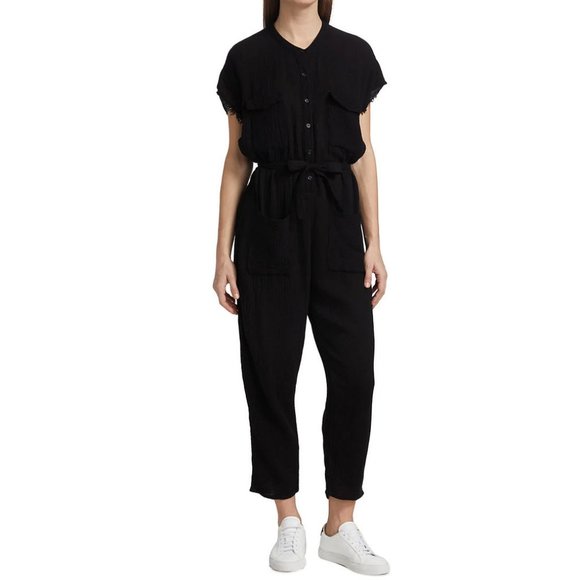 Monrow - Gauze Relaxed Jumpsuit In Black Sz L